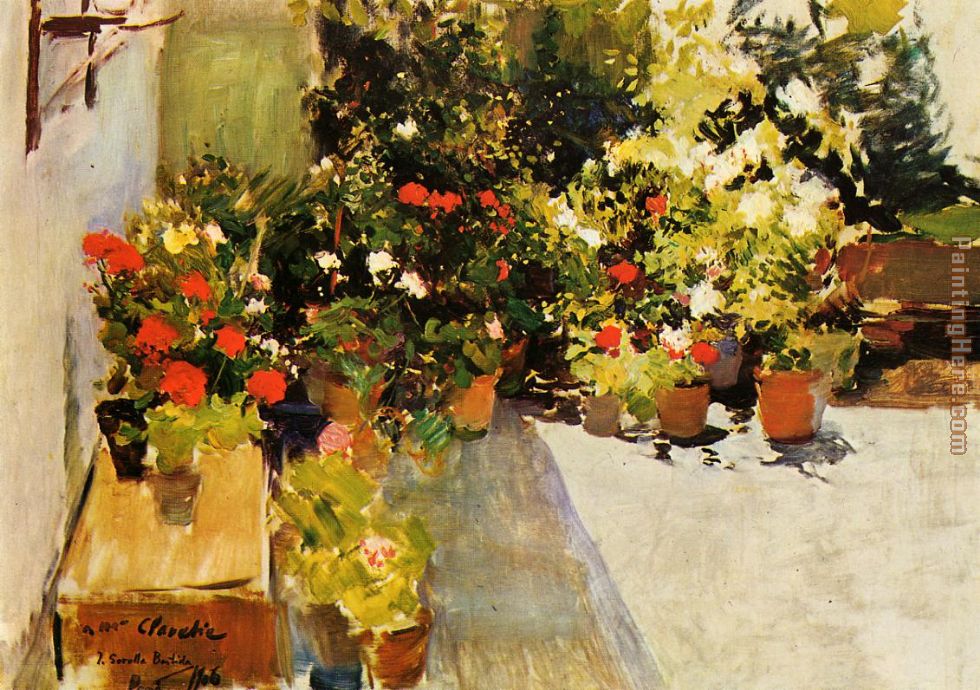 A Rooftop with Flowers painting - Joaquin Sorolla y Bastida A Rooftop with Flowers art painting